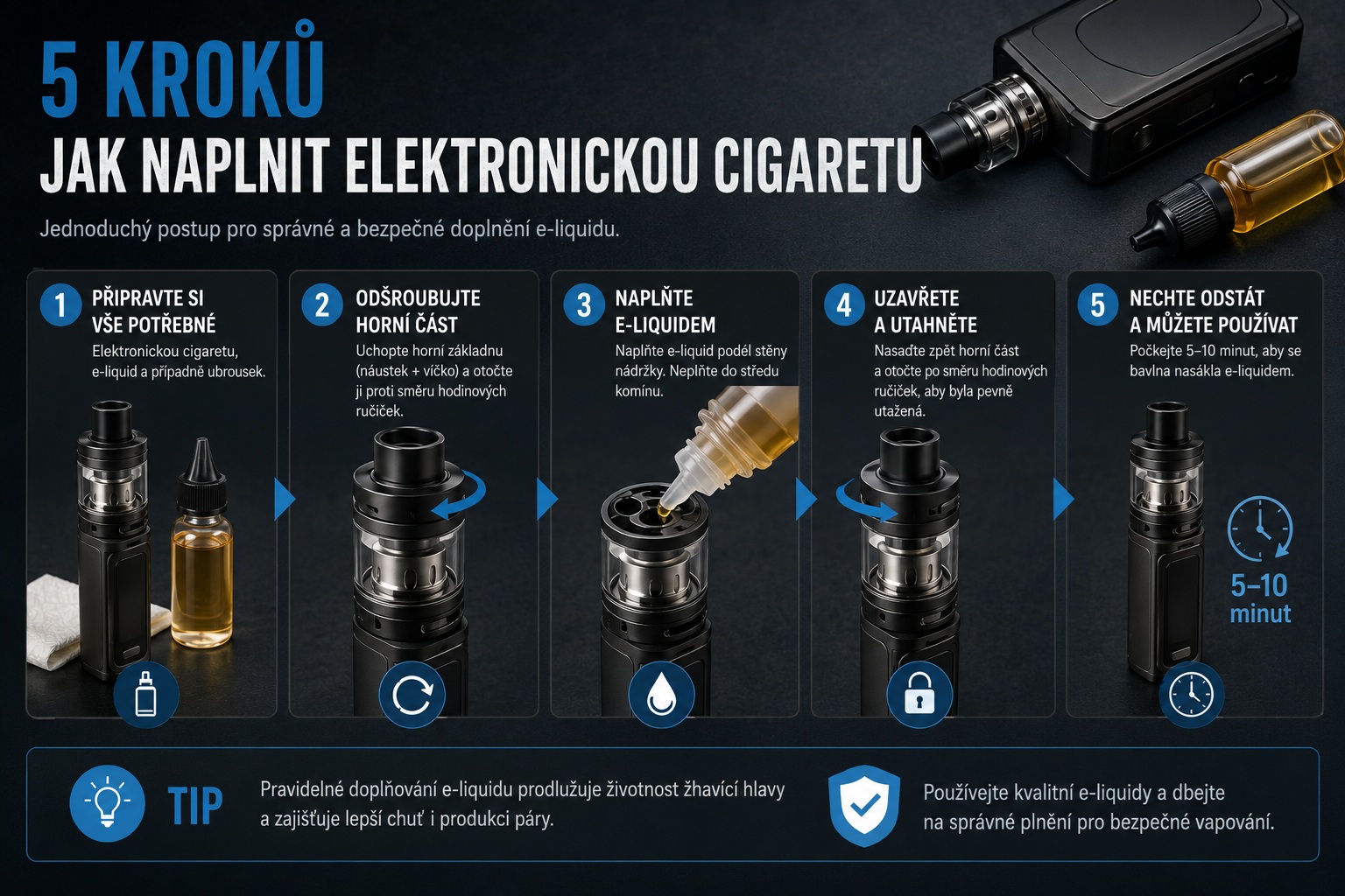 5 kroků, jak naplnit e-cigaretu